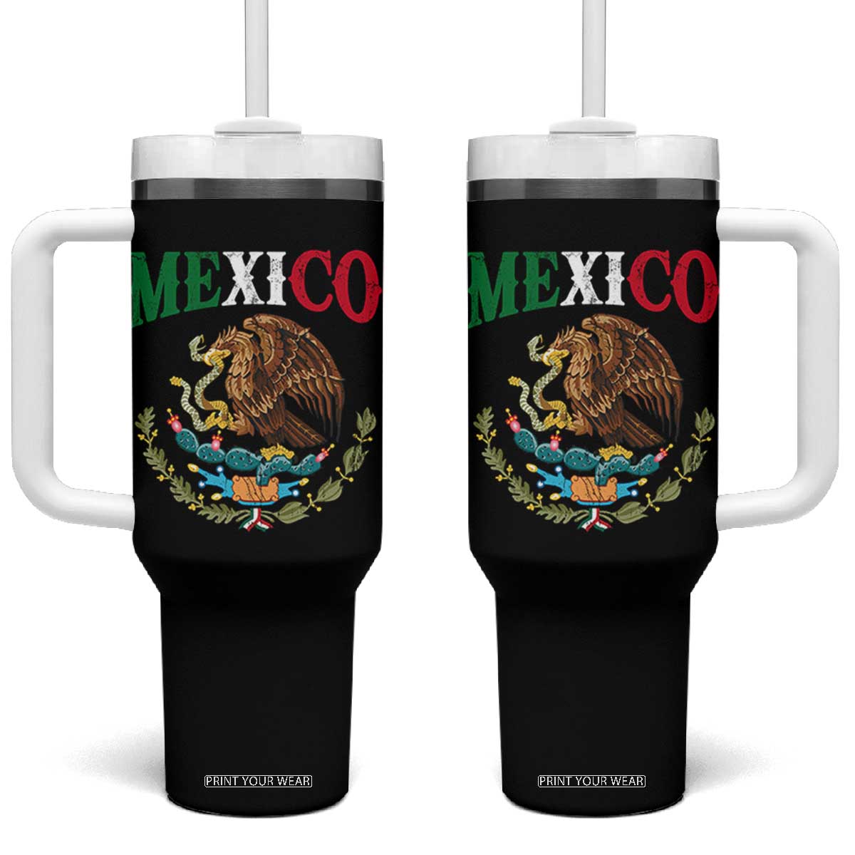 Mexican Coat Of Arms Mexico Vintage Flag Tumbler With Handle TS11 One Size: 40 oz Black Print Your Wear