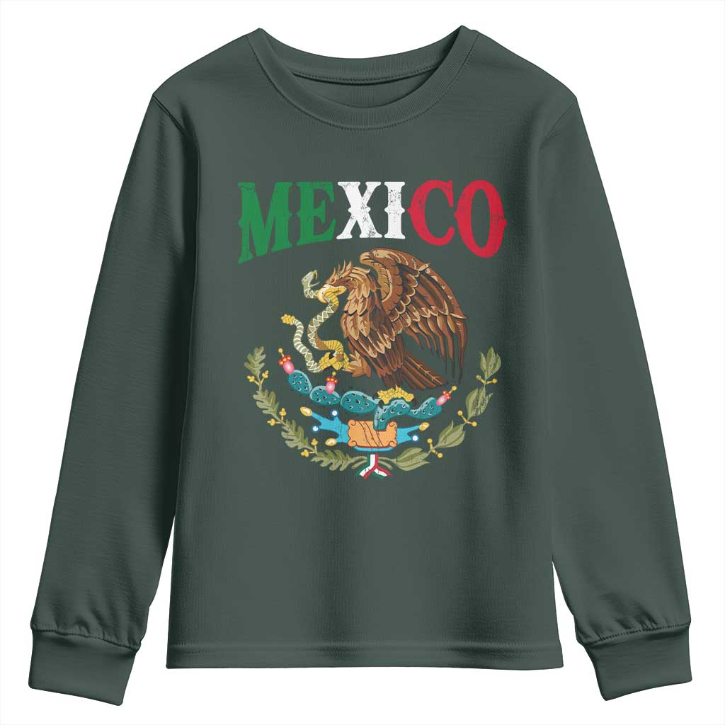 Mexican Coat Of Arms Mexico Vintage Flag Youth Sweatshirt TS11 Dark Forest Green Print Your Wear
