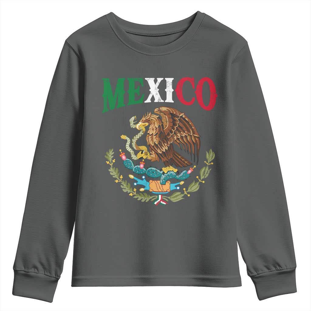 Mexican Coat Of Arms Mexico Vintage Flag Youth Sweatshirt TS11 Dark Heather Print Your Wear