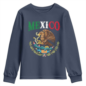 Mexican Coat Of Arms Mexico Vintage Flag Youth Sweatshirt TS11 Navy Print Your Wear