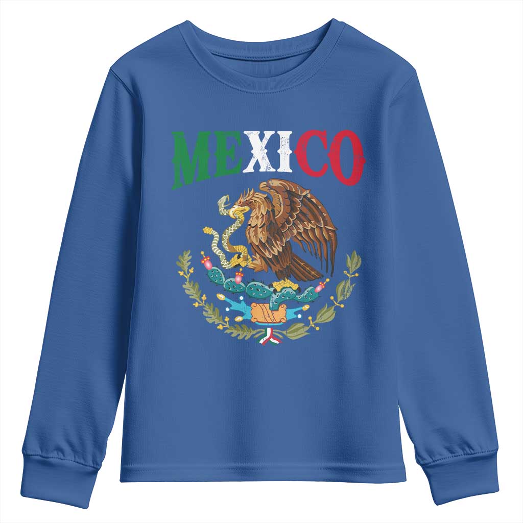 Mexican Coat Of Arms Mexico Vintage Flag Youth Sweatshirt TS11 Royal Blue Print Your Wear