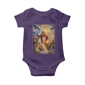 Trump as Jesus Baby Onesie Divine Leader Meme Healing Scene Israel Flag TS11 Purple Print Your Wear