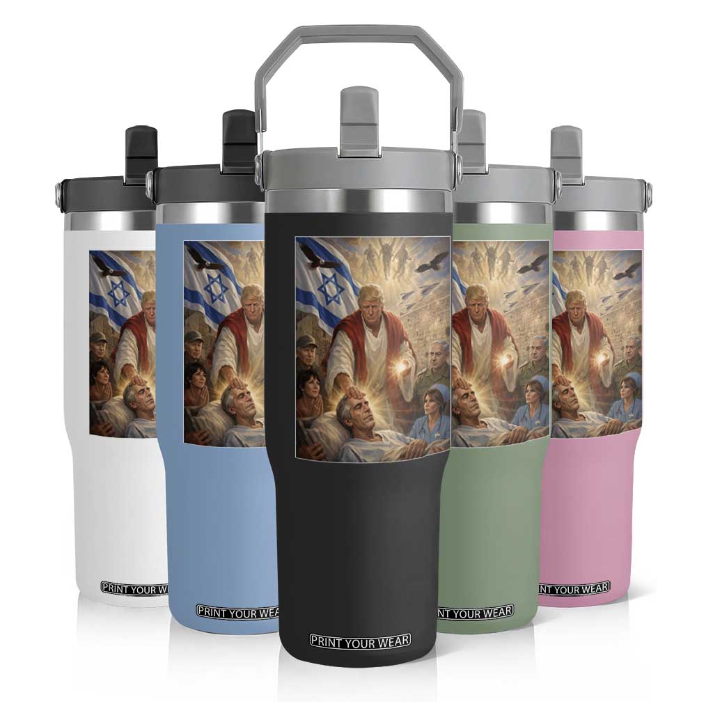 Trump as Jesus Flip Straw Tumbler Divine Leader Meme Healing Scene Israel Flag TS11 Print Your Wear