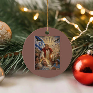 Trump as Jesus Ceramic Ornament Divine Leader Meme Healing Scene Israel Flag TS11 1pc Mocha Print Your Wear