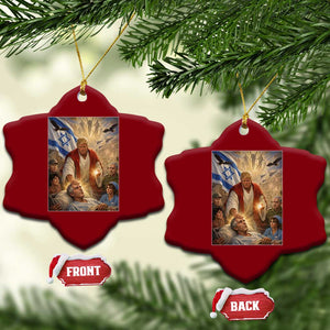 Trump as Jesus Ceramic Ornament Divine Leader Meme Healing Scene Israel Flag TS11 Print Your Wear