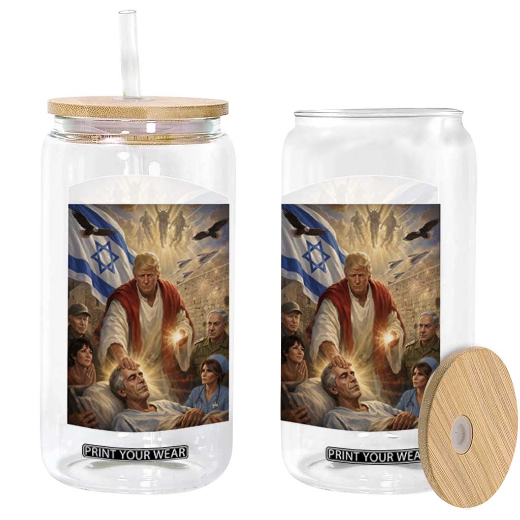 Trump as Jesus Glass Can Divine Leader Meme Healing Scene Israel Flag TS11 Print Your Wear