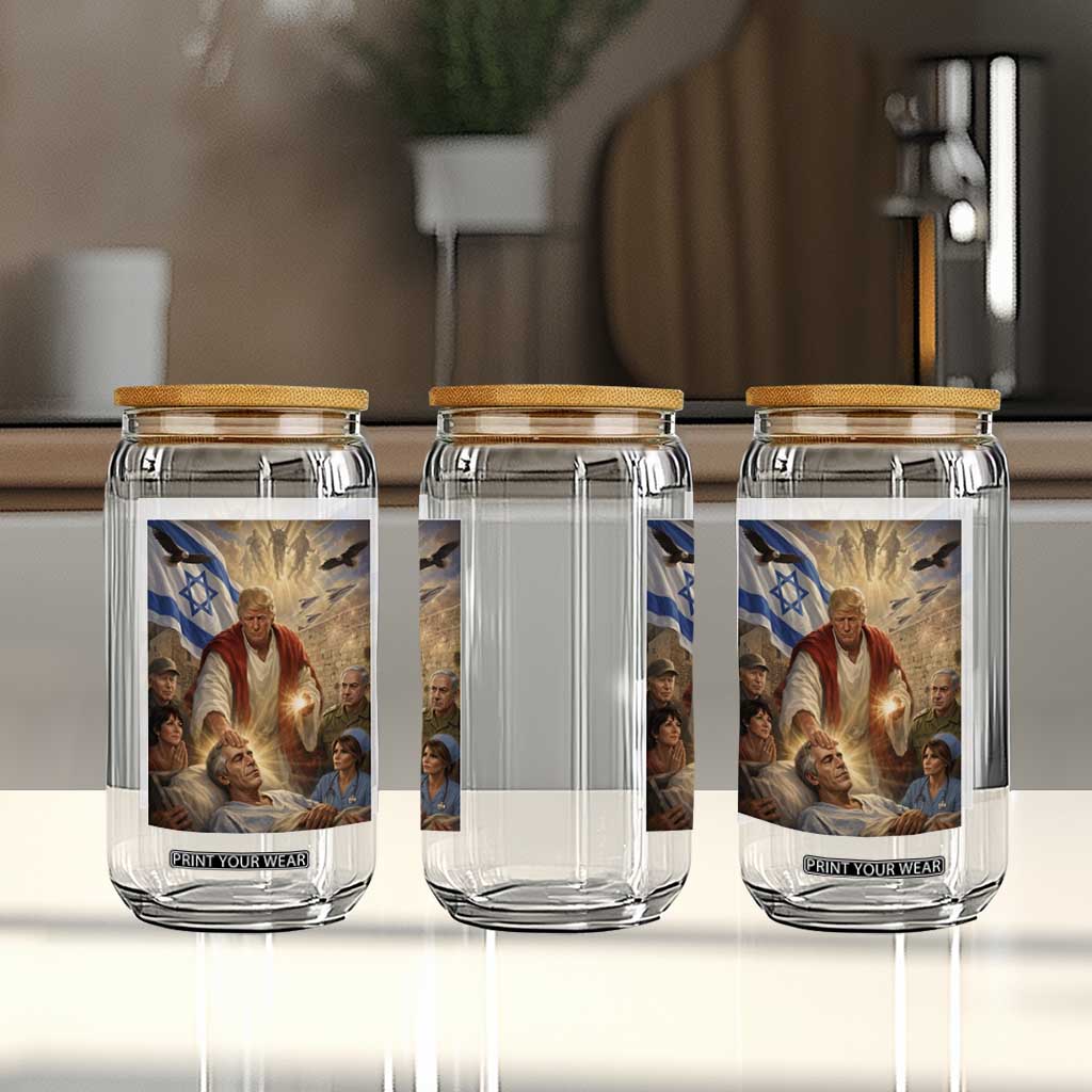 Trump as Jesus Glass Can Divine Leader Meme Healing Scene Israel Flag TS11 Print Your Wear