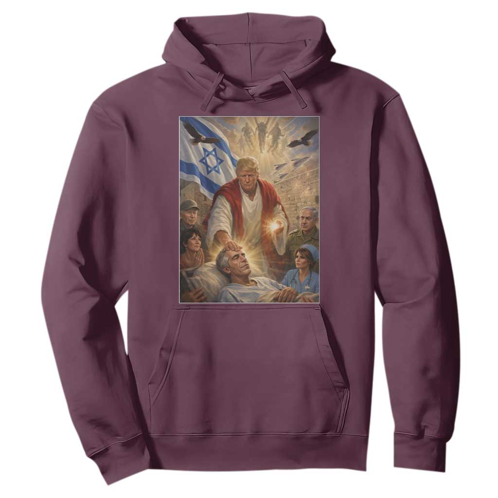 Trump as Jesus Hoodie Divine Leader Meme Healing Scene Israel Flag TS11 Maroon Print Your Wear