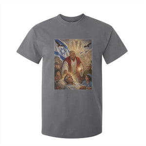 Trump as Jesus T Shirt For Kid Divine Leader Meme Healing Scene Israel Flag TS11 Charcoal Print Your Wear
