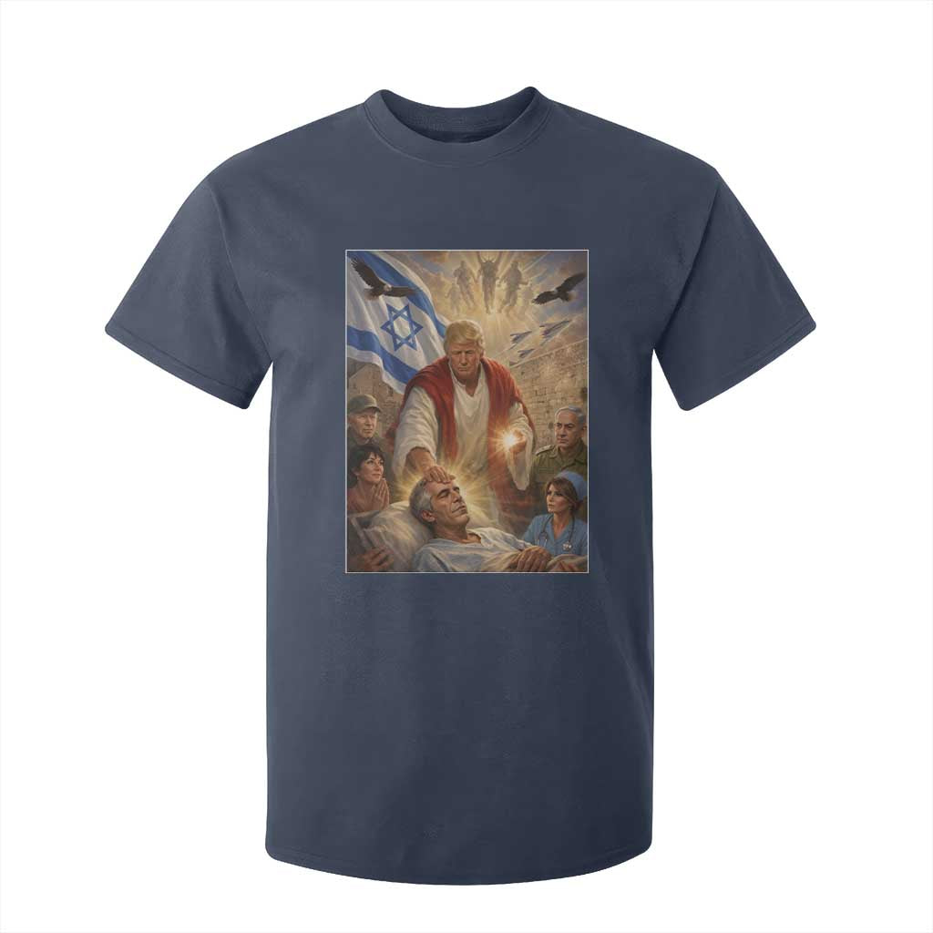 Trump as Jesus T Shirt For Kid Divine Leader Meme Healing Scene Israel Flag TS11 Navy Print Your Wear