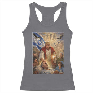 Trump as Jesus Racerback Tank Top Divine Leader Meme Healing Scene Israel Flag TS11 Charcoal Print Your Wear