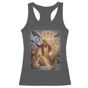 Trump as Jesus Racerback Tank Top Divine Leader Meme Healing Scene Israel Flag TS11 Dark Heather Print Your Wear