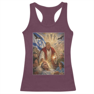Trump as Jesus Racerback Tank Top Divine Leader Meme Healing Scene Israel Flag TS11 Maroon Print Your Wear
