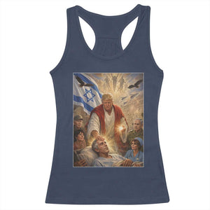 Trump as Jesus Racerback Tank Top Divine Leader Meme Healing Scene Israel Flag TS11 Navy Print Your Wear