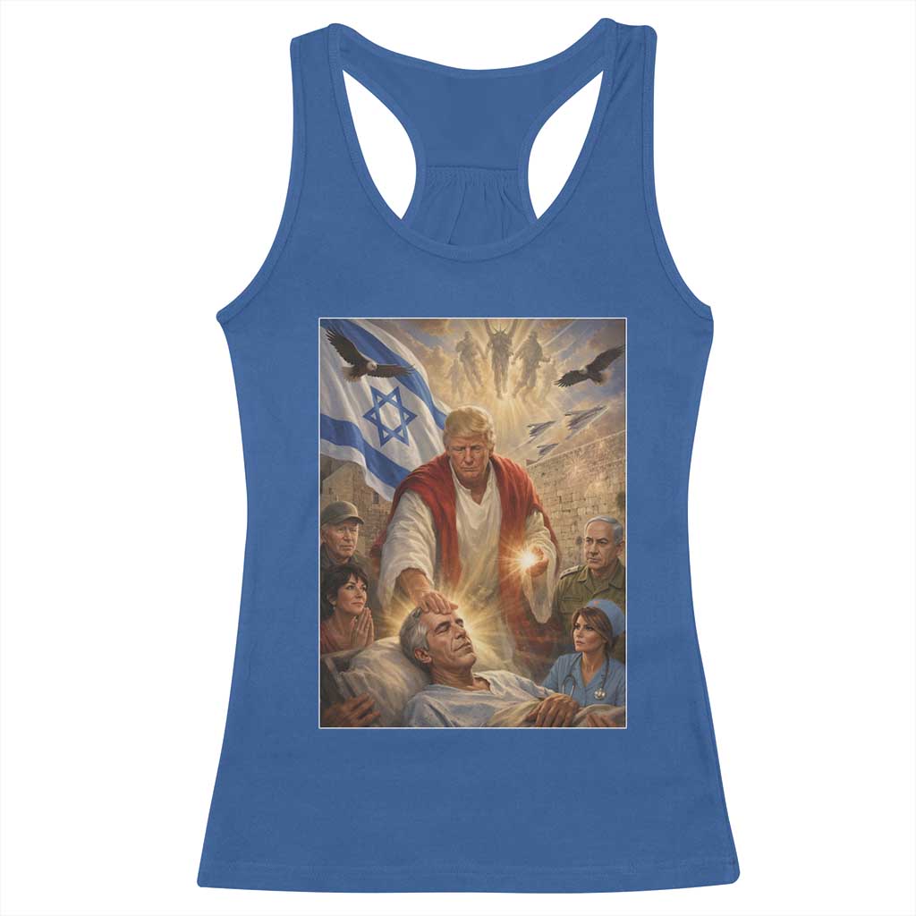 Trump as Jesus Racerback Tank Top Divine Leader Meme Healing Scene Israel Flag TS11 Royal Blue Print Your Wear