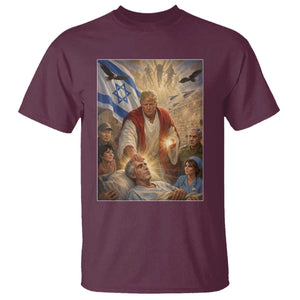 Trump as Jesus T Shirt Divine Leader Meme Healing Scene Israel Flag TS11 Maroon Print Your Wear