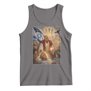 Trump as Jesus Tank Top Divine Leader Meme Healing Scene Israel Flag TS11 Deep Heather Print Your Wear