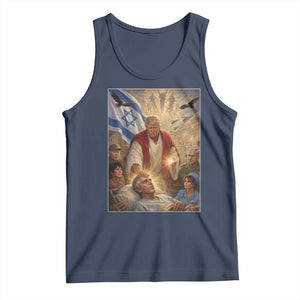 Trump as Jesus Tank Top Divine Leader Meme Healing Scene Israel Flag TS11 Navy Print Your Wear