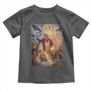 Trump as Jesus Toddler T Shirt Divine Leader Meme Healing Scene Israel Flag TS11 Dark Heather Print Your Wear