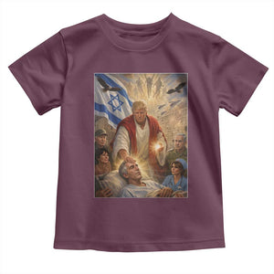 Trump as Jesus Toddler T Shirt Divine Leader Meme Healing Scene Israel Flag TS11 Maroon Print Your Wear