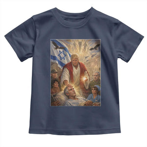 Trump as Jesus Toddler T Shirt Divine Leader Meme Healing Scene Israel Flag TS11 Navy Print Your Wear