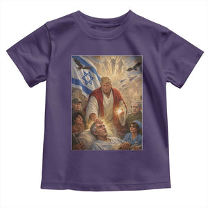 Trump as Jesus Toddler T Shirt Divine Leader Meme Healing Scene Israel Flag TS11 Purple Print Your Wear