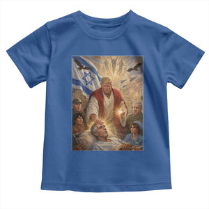 Trump as Jesus Toddler T Shirt Divine Leader Meme Healing Scene Israel Flag TS11 Royal Blue Print Your Wear