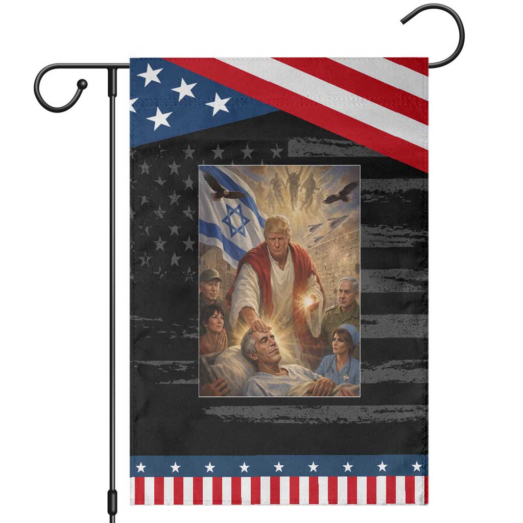 Trump as Jesus Garden Flag Divine Leader Meme Healing Scene Israel Flag TS11 Distressed Black Blue Print Your Wear