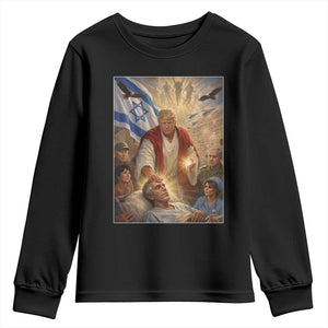 Trump as Jesus Youth Sweatshirt Divine Leader Meme Healing Scene Israel Flag TS11 Black Print Your Wear