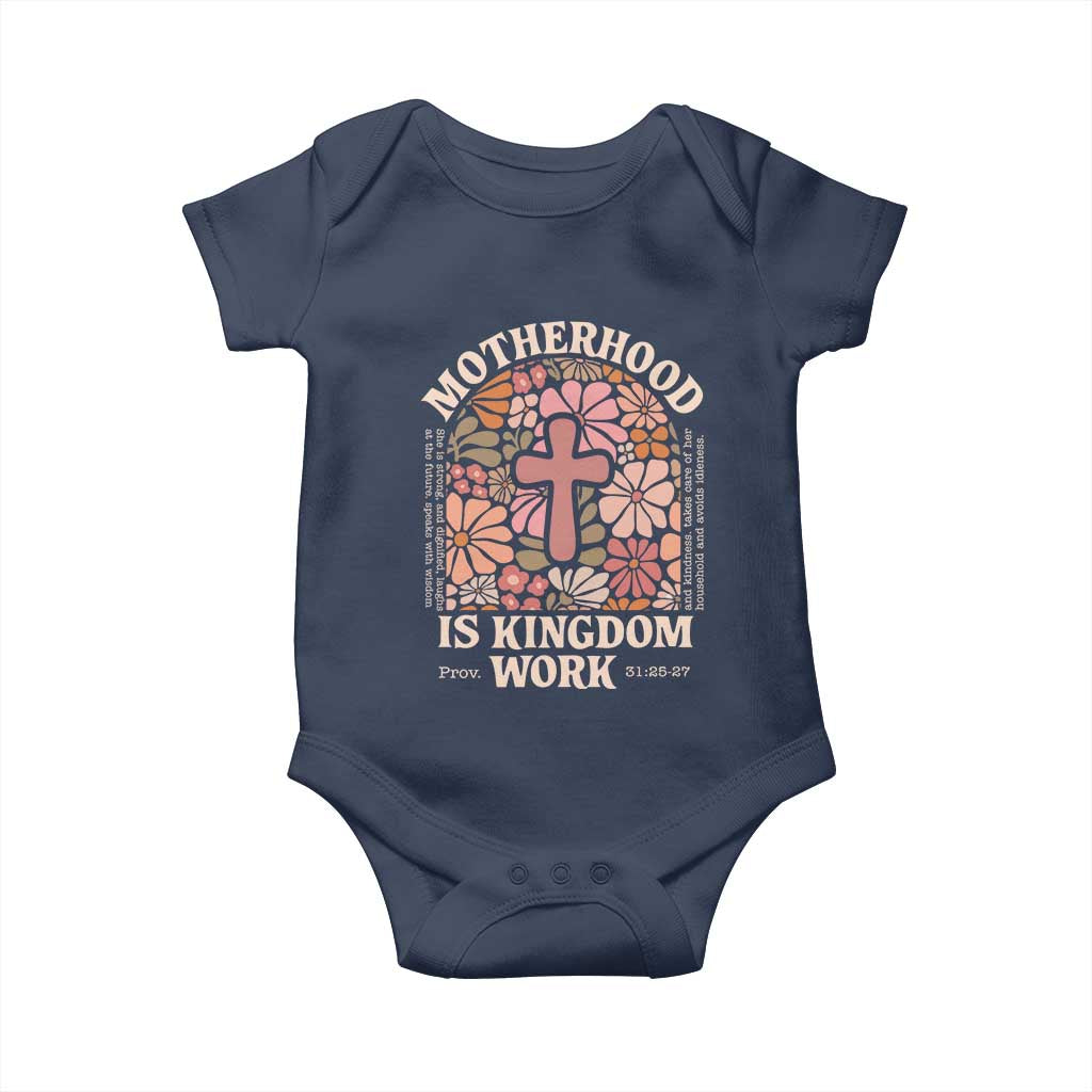 Christian Mom Baby Onesie Motherhood Is Kingdom Work Floral Mother's Day TS11 Navy Print Your Wear