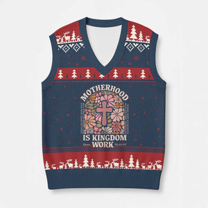 Christian Mom V-Neck Knit Sweater Vest Motherhood Is Kingdom Work Floral Mother's Day TS11 Navy Red Print Your Wear