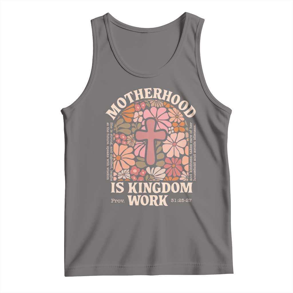 Christian Mom Tank Top Motherhood Is Kingdom Work Floral Mother's Day TS11 Deep Heather Print Your Wear