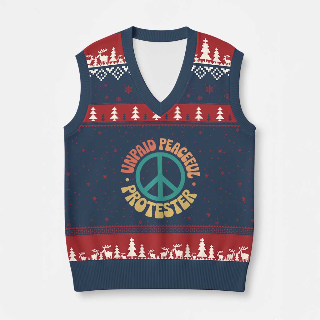 Unpaid Peaceful Protester V-Neck Knit Sweater Vest Social Justice Floral Peace Sign TS11 Navy Red Print Your Wear
