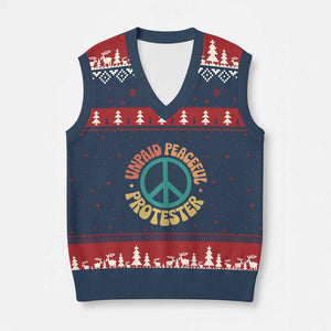 Unpaid Peaceful Protester V-Neck Knit Sweater Vest Social Justice Floral Peace Sign TS11 Navy Red Print Your Wear