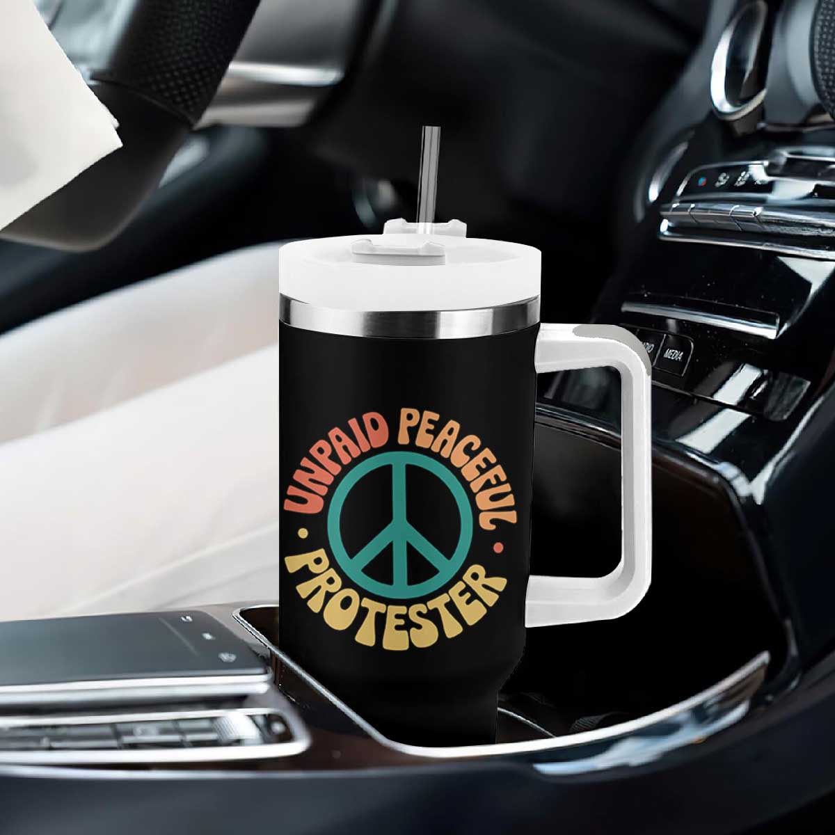 Unpaid Peaceful Protester Tumbler With Handle Social Justice Floral Peace Sign TS11 Print Your Wear