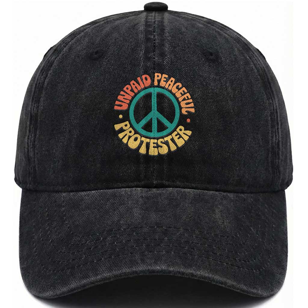 Unpaid Peaceful Protester Washed Cotton Baseball Cap Social Justice Floral Peace Sign TS11 Print Your Wear
