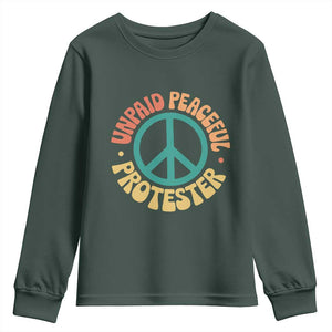 Unpaid Peaceful Protester Youth Sweatshirt Social Justice Floral Peace Sign TS11 Dark Forest Green Print Your Wear