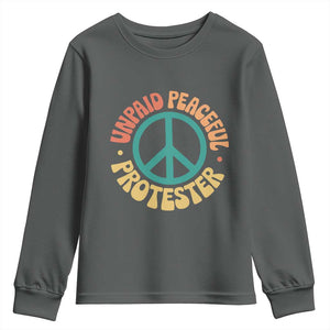 Unpaid Peaceful Protester Youth Sweatshirt Social Justice Floral Peace Sign TS11 Dark Heather Print Your Wear