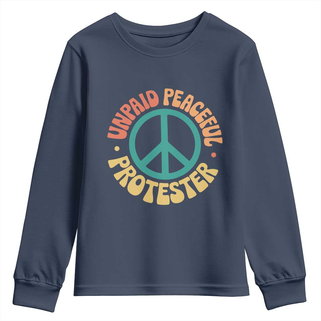Unpaid Peaceful Protester Youth Sweatshirt Social Justice Floral Peace Sign TS11 Navy Print Your Wear