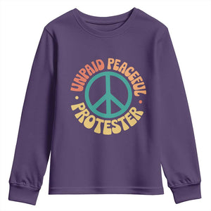 Unpaid Peaceful Protester Youth Sweatshirt Social Justice Floral Peace Sign TS11 Purple Print Your Wear