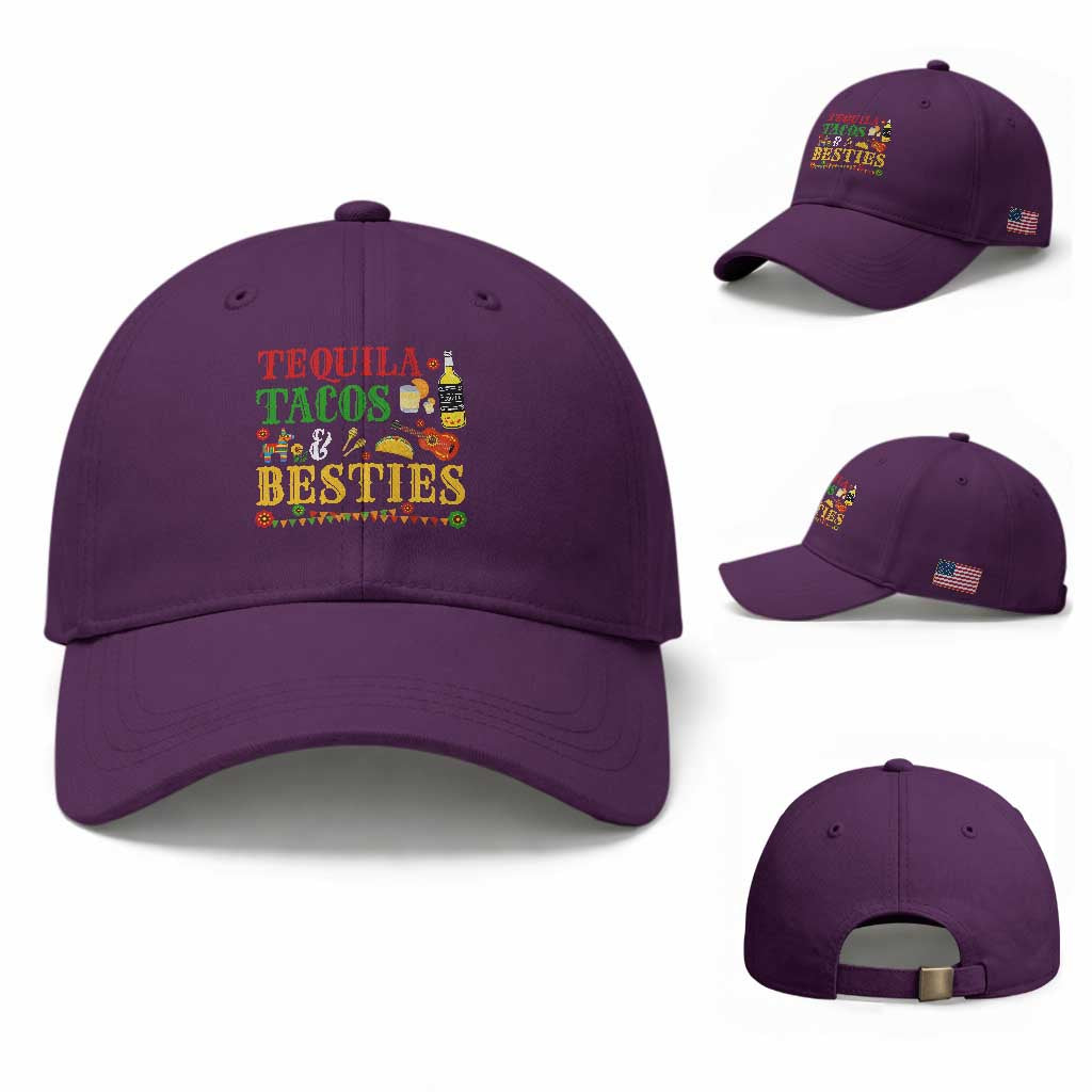 Tequila Tacos And Besties Baseball Cap Funny Mexican Fiesta Cinco De Mayo TS11 Baseball Cap Universal Fit Purple Print Your Wear