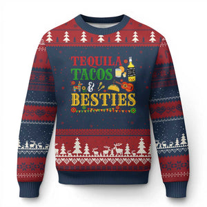Tequila Tacos And Besties Ugly Christmas Sweater Funny Mexican Fiesta Cinco De Mayo TS11 Navy Red Print Your Wear