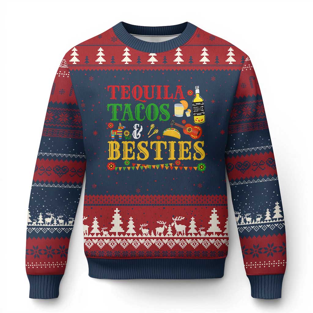 Tequila Tacos And Besties Ugly Christmas Sweater Funny Mexican Fiesta Cinco De Mayo TS11 Navy Red Print Your Wear