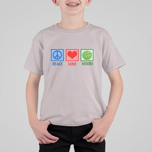 Peace Love Veggies T Shirt For Kid Vegetables Themed Funny Vegan Food TS11 Ice Gray Print Your Wear