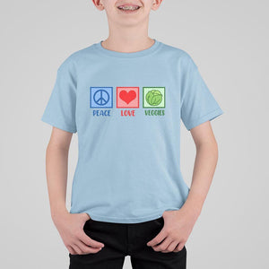 Peace Love Veggies T Shirt For Kid Vegetables Themed Funny Vegan Food TS11 Light Blue Print Your Wear