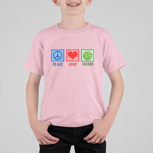 Peace Love Veggies T Shirt For Kid Vegetables Themed Funny Vegan Food TS11 Light Pink Print Your Wear