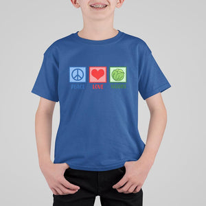 Peace Love Veggies T Shirt For Kid Vegetables Themed Funny Vegan Food TS11 Royal Blue Print Your Wear
