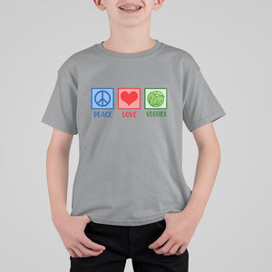 Peace Love Veggies T Shirt For Kid Vegetables Themed Funny Vegan Food TS11 Sport Gray Print Your Wear