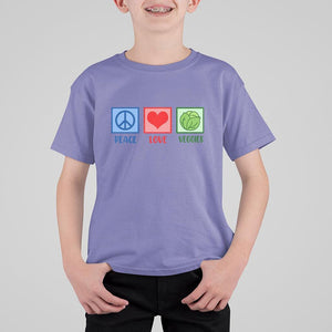 Peace Love Veggies T Shirt For Kid Vegetables Themed Funny Vegan Food TS11 Violet Print Your Wear