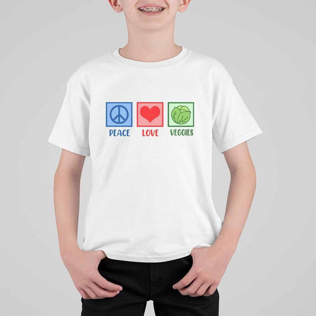 Peace Love Veggies T Shirt For Kid Vegetables Themed Funny Vegan Food TS11 White Print Your Wear
